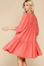 Load image into Gallery viewer, 3/4 Sleeve Pocket Ruffle Pintuck Swing Dress
