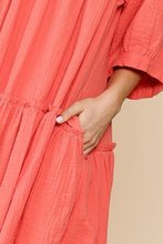 Load image into Gallery viewer, 3/4 Sleeve Pocket Ruffle Pintuck Swing Dress
