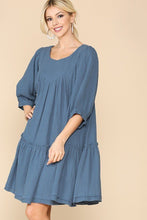 Load image into Gallery viewer, 3/4 Sleeve Pocket Ruffle Pintuck Swing Dress
