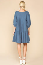 Load image into Gallery viewer, 3/4 Sleeve Pocket Ruffle Pintuck Swing Dress
