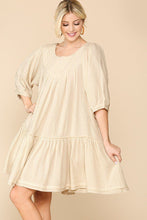 Load image into Gallery viewer, 3/4 Sleeve Pocket Ruffle Pintuck Swing Dress
