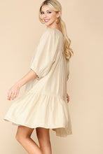 Load image into Gallery viewer, 3/4 Sleeve Pocket Ruffle Pintuck Swing Dress
