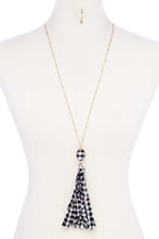Load image into Gallery viewer, Checkered Pattern Fabric Tassel Necklace
