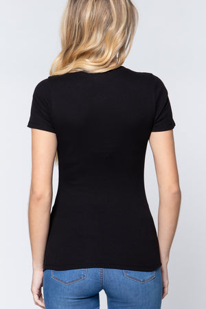 Basics Short Sleeve V-neck Rib Top
