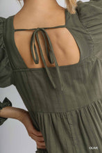 Load image into Gallery viewer, Ruffle Cuffed Long Sleeve Square Neckline Smocked Peasant Midi Dress
