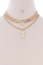 Load image into Gallery viewer, 3 Layered Metal Chain Rhinestone Pendant Necklace Earring Set
