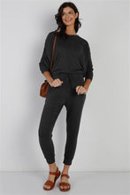 Load image into Gallery viewer, Ruched Detail Dolman Midi Sleeve Fitted Waistline Jumpsuit
