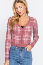 Load image into Gallery viewer, Long Sleeve V-neck Fitted Button Down Plaid Sweater Cardigan
