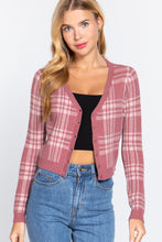 Load image into Gallery viewer, Long Sleeve V-neck Fitted Button Down Plaid Sweater Cardigan
