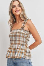 Load image into Gallery viewer, Ruffle Strap Smocked Peplum Plaid
