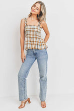 Load image into Gallery viewer, Ruffle Strap Smocked Peplum Plaid
